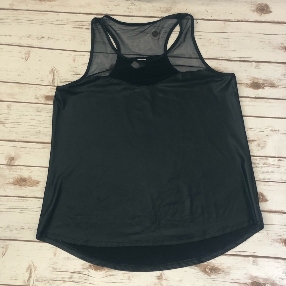 Pleather type racerback top with sheer detail